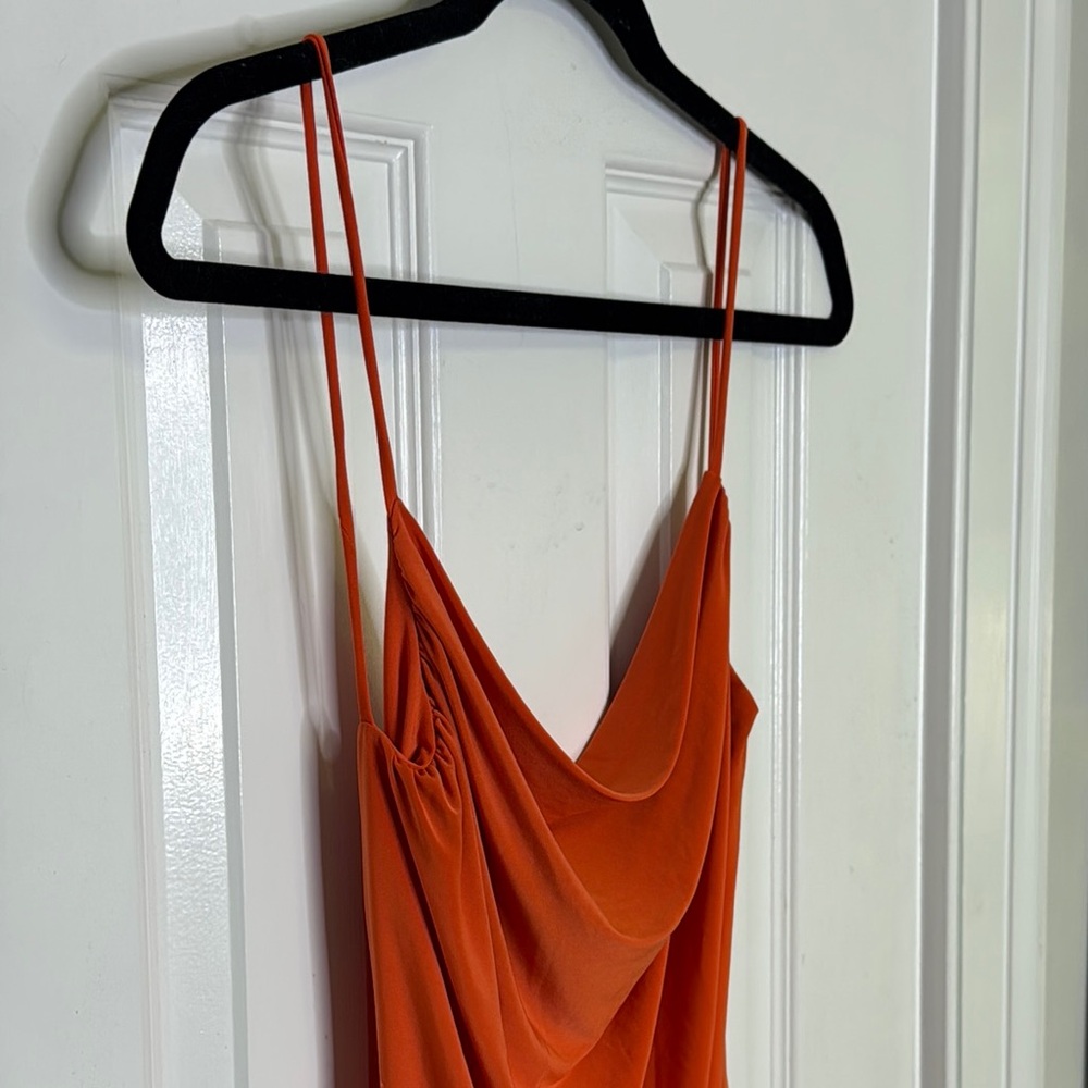 Vibrant Orange Slip Dress with Cowl Neck - Picture 5 of 6